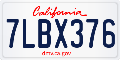 CA license plate 7LBX376