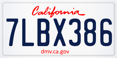 CA license plate 7LBX386