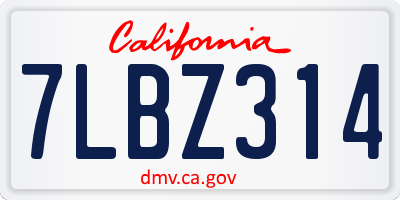 CA license plate 7LBZ314