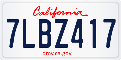CA license plate 7LBZ417