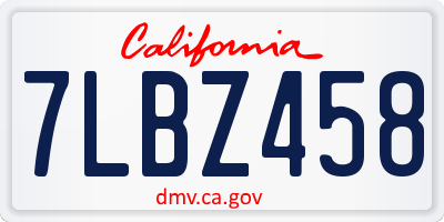 CA license plate 7LBZ458