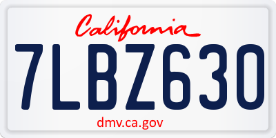 CA license plate 7LBZ630