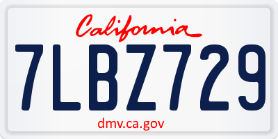 CA license plate 7LBZ729