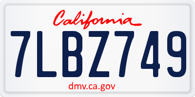 CA license plate 7LBZ749