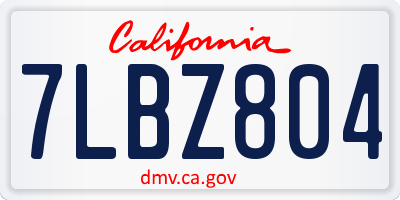 CA license plate 7LBZ804