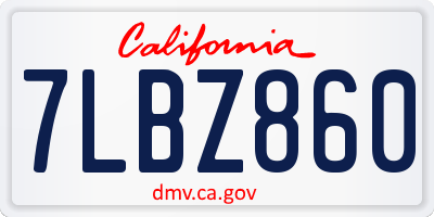 CA license plate 7LBZ860