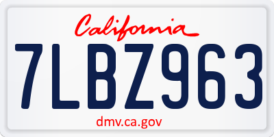 CA license plate 7LBZ963