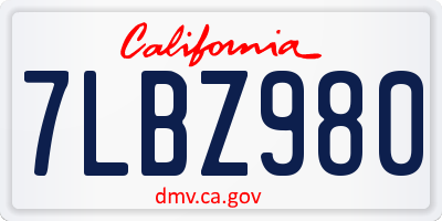 CA license plate 7LBZ980
