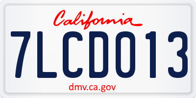 CA license plate 7LCD013