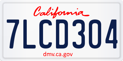 CA license plate 7LCD304