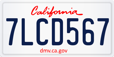 CA license plate 7LCD567