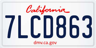 CA license plate 7LCD863