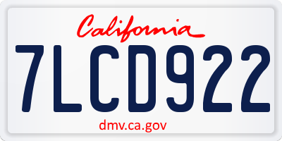 CA license plate 7LCD922