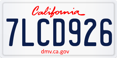 CA license plate 7LCD926