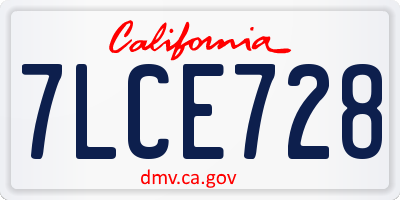 CA license plate 7LCE728