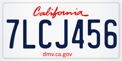 CA license plate 7LCJ456