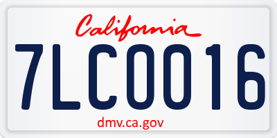 CA license plate 7LCO016