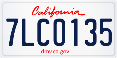 CA license plate 7LCO135