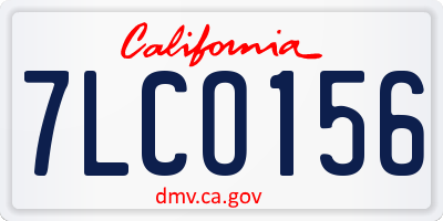 CA license plate 7LCO156