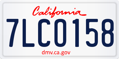 CA license plate 7LCO158