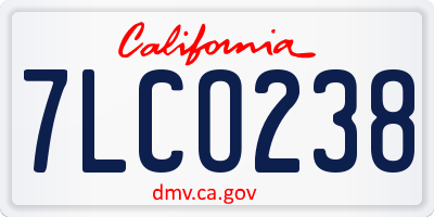 CA license plate 7LCO238