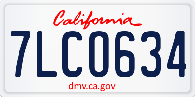 CA license plate 7LCO634
