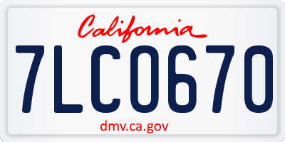 CA license plate 7LCO670
