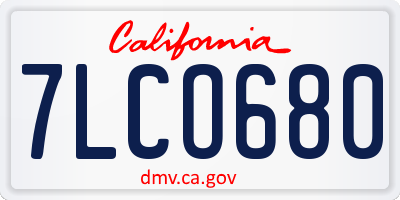 CA license plate 7LCO680