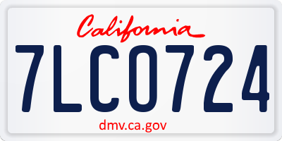 CA license plate 7LCO724