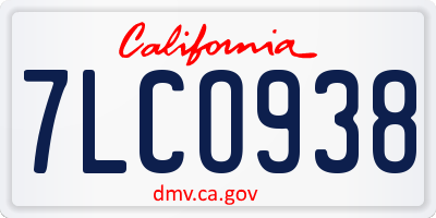 CA license plate 7LCO938