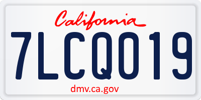 CA license plate 7LCQ019