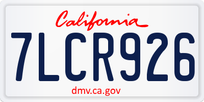 CA license plate 7LCR926