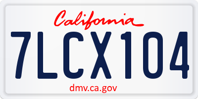 CA license plate 7LCX104