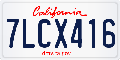 CA license plate 7LCX416