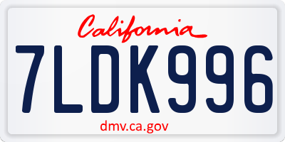 CA license plate 7LDK996