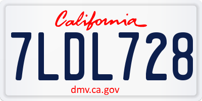 CA license plate 7LDL728