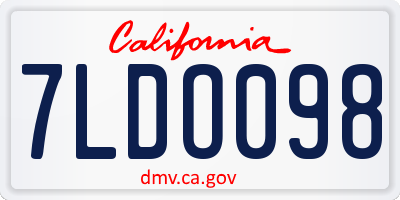 CA license plate 7LDO098