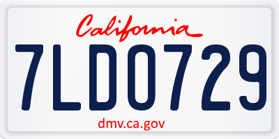 CA license plate 7LDO729