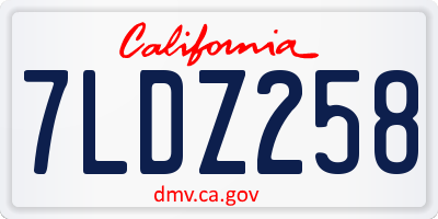CA license plate 7LDZ258