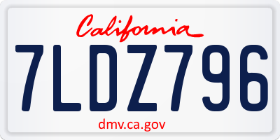 CA license plate 7LDZ796