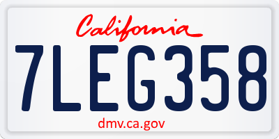 CA license plate 7LEG358