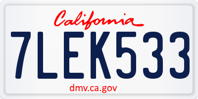 CA license plate 7LEK533