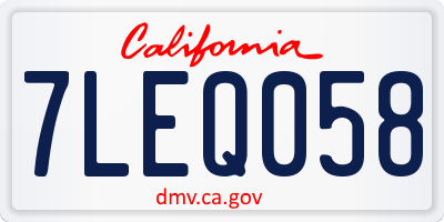 CA license plate 7LEQ058