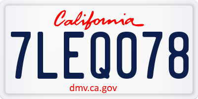 CA license plate 7LEQ078