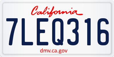 CA license plate 7LEQ316
