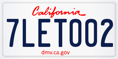 CA license plate 7LET002