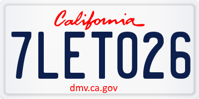 CA license plate 7LET026