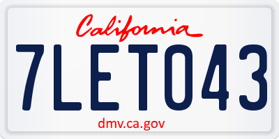 CA license plate 7LET043
