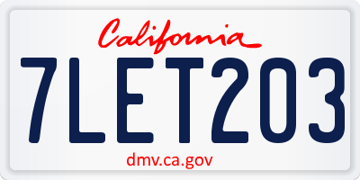 CA license plate 7LET203