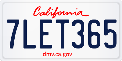 CA license plate 7LET365